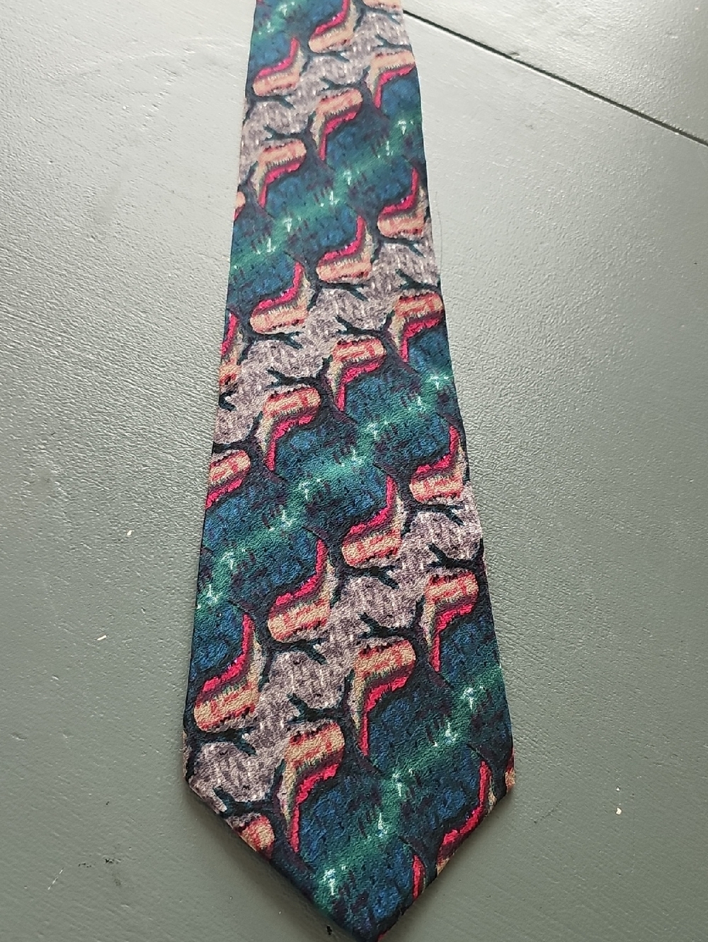 J.Garcia Men's Patterned Teal and Pink 100% Silk Tie. Made In USA